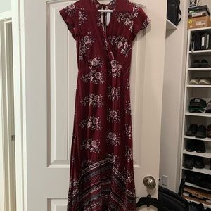 Maroon colored maxi dress
